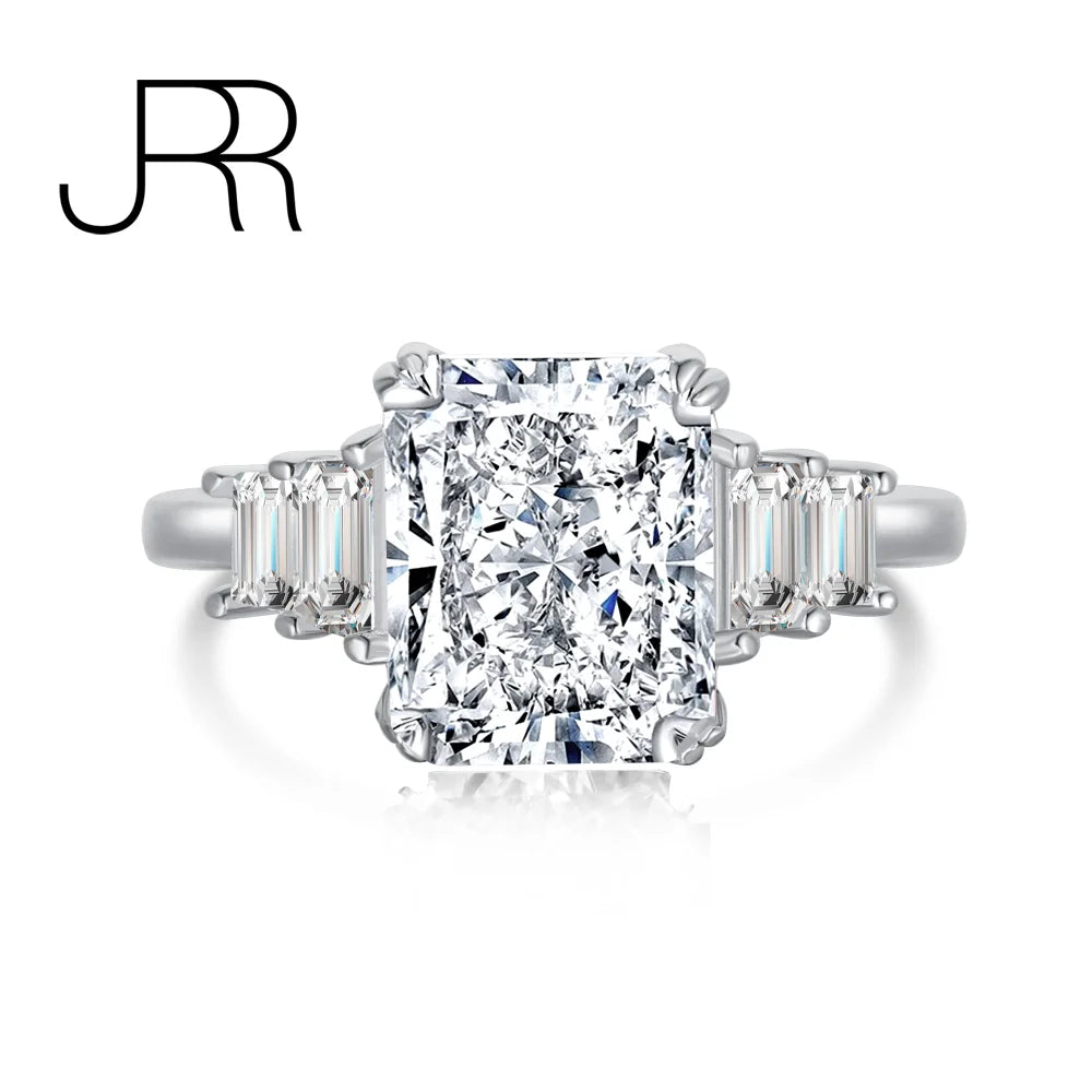 925 Silver Lab Sapphire Diamond Baguette Wedding Engagement Ring