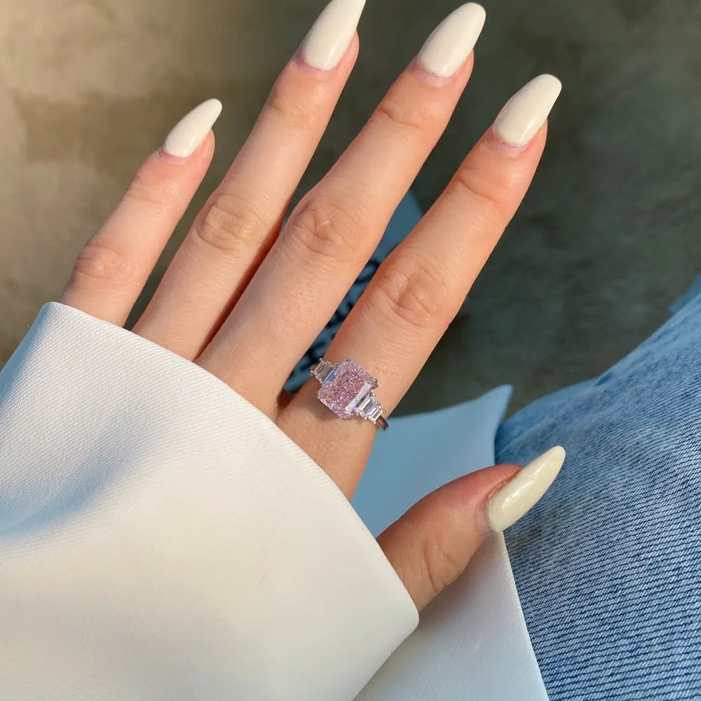 925 Silver Lab Sapphire Diamond Baguette Wedding Engagement Ring