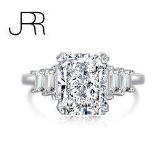 925 Silver Lab Sapphire Diamond Baguette Wedding Engagement Ring