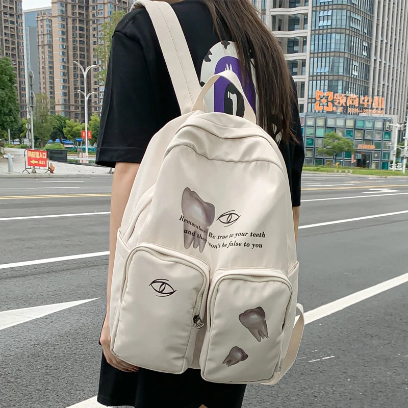 Double Pocket Women Backpack Student Shoulder Bag For Teenage Girls