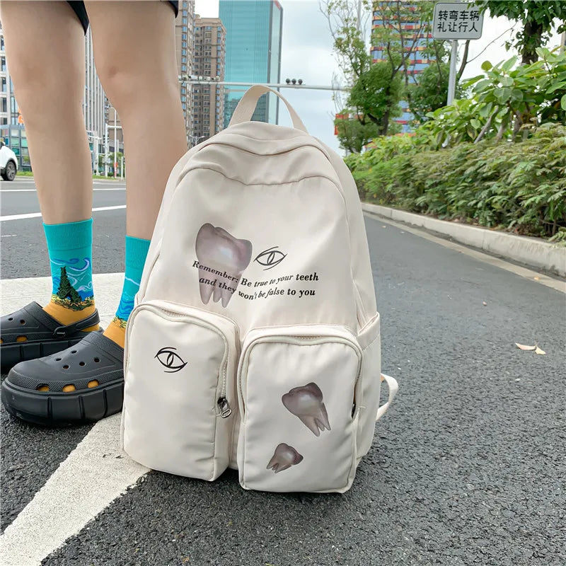 Double Pocket Women Backpack Student Shoulder Bag For Teenage Girls