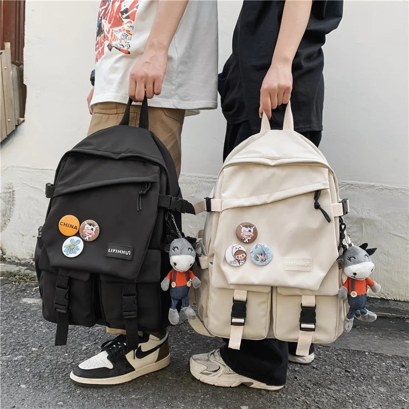 Nylon Solid Backpack Women Waterproof Student School Bags Teenage Girl