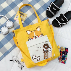 JYSHINE Cartoon Canvas Shoulder Bag for Girls Student Crossbody Handbag