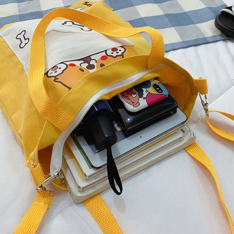 JYSHINE Cartoon Canvas Shoulder Bag for Girls Student Crossbody Handbag