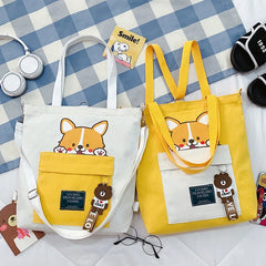 JYSHINE Cartoon Canvas Shoulder Bag for Girls Student Crossbody Handbag