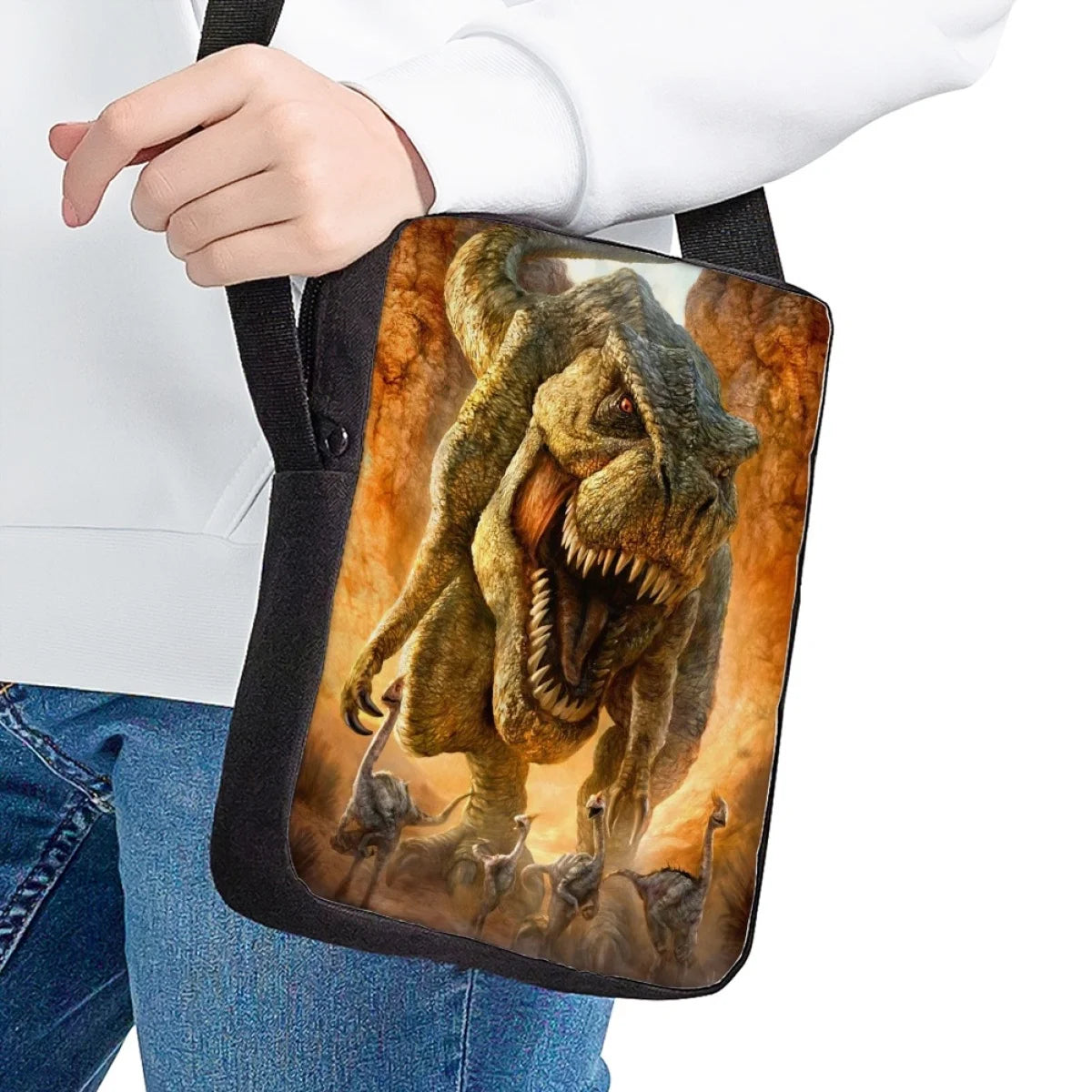 Ancient Dinosaur Pattern Crossbodybag for School Children Girls Boys Travel Bag