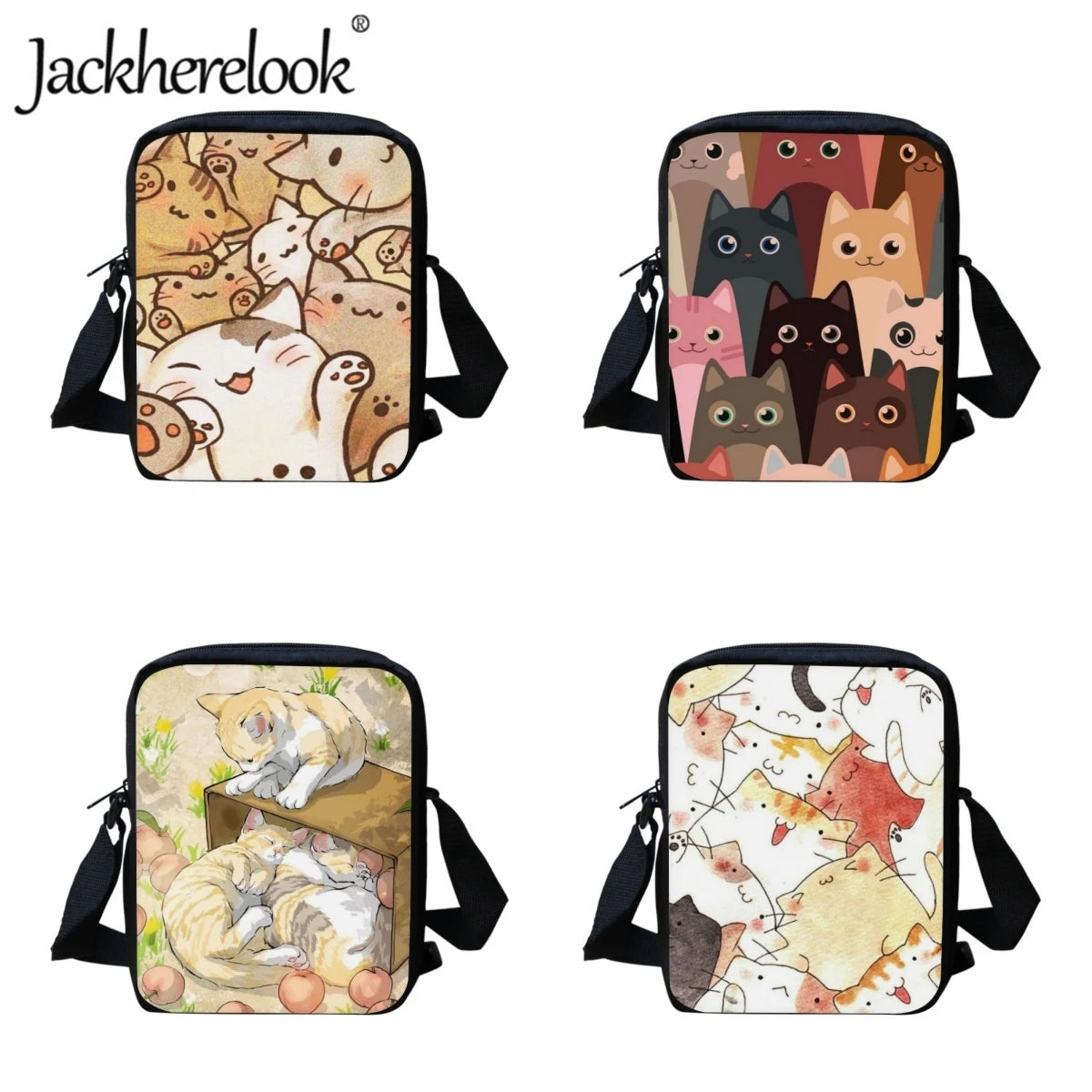 Cartoon Cat Kids Crossbody School Bag Boys Girls Lunch Bag