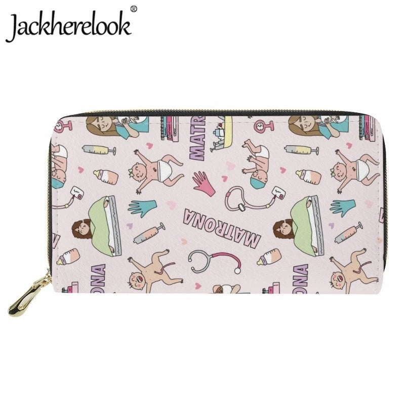Jackherelook Nurse Wallet Medical Doodle Pattern Purse for Women Long Money Bag