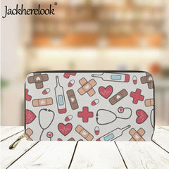 Jackherelook Nurse Wallet Medical Doodle Pattern Purse for Women Long Money Bag