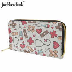 Jackherelook Nurse Wallet Medical Doodle Pattern Purse for Women Long Money Bag