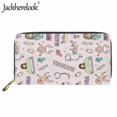 Jackherelook Nurse Wallet Medical Doodle Pattern Purse for Women Long Money Bag
