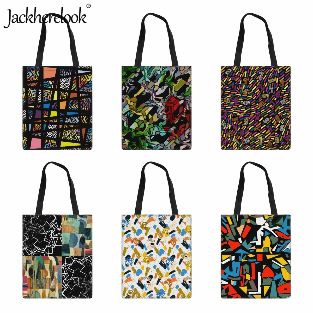 Geometry Pattern Shoulder Bag for Women Large Capacity Canvas Shopping Bag