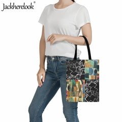 Geometry Pattern Shoulder Bag for Women Large Capacity Canvas Shopping Bag