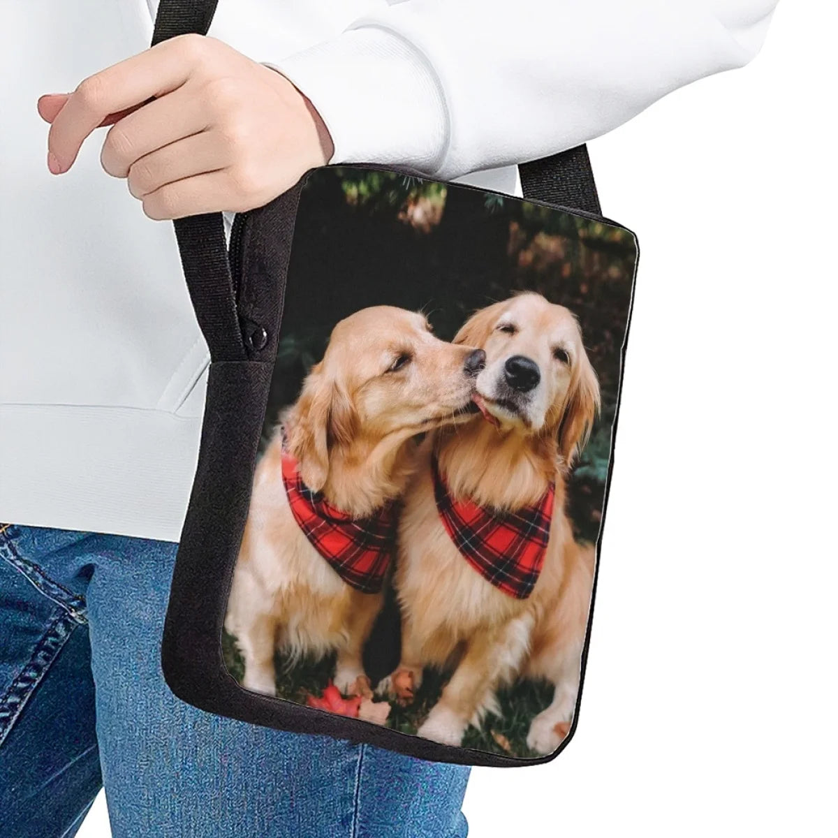 Warm Puppy Pattern Kids Crossbody Bag School Travel Shopping Bag