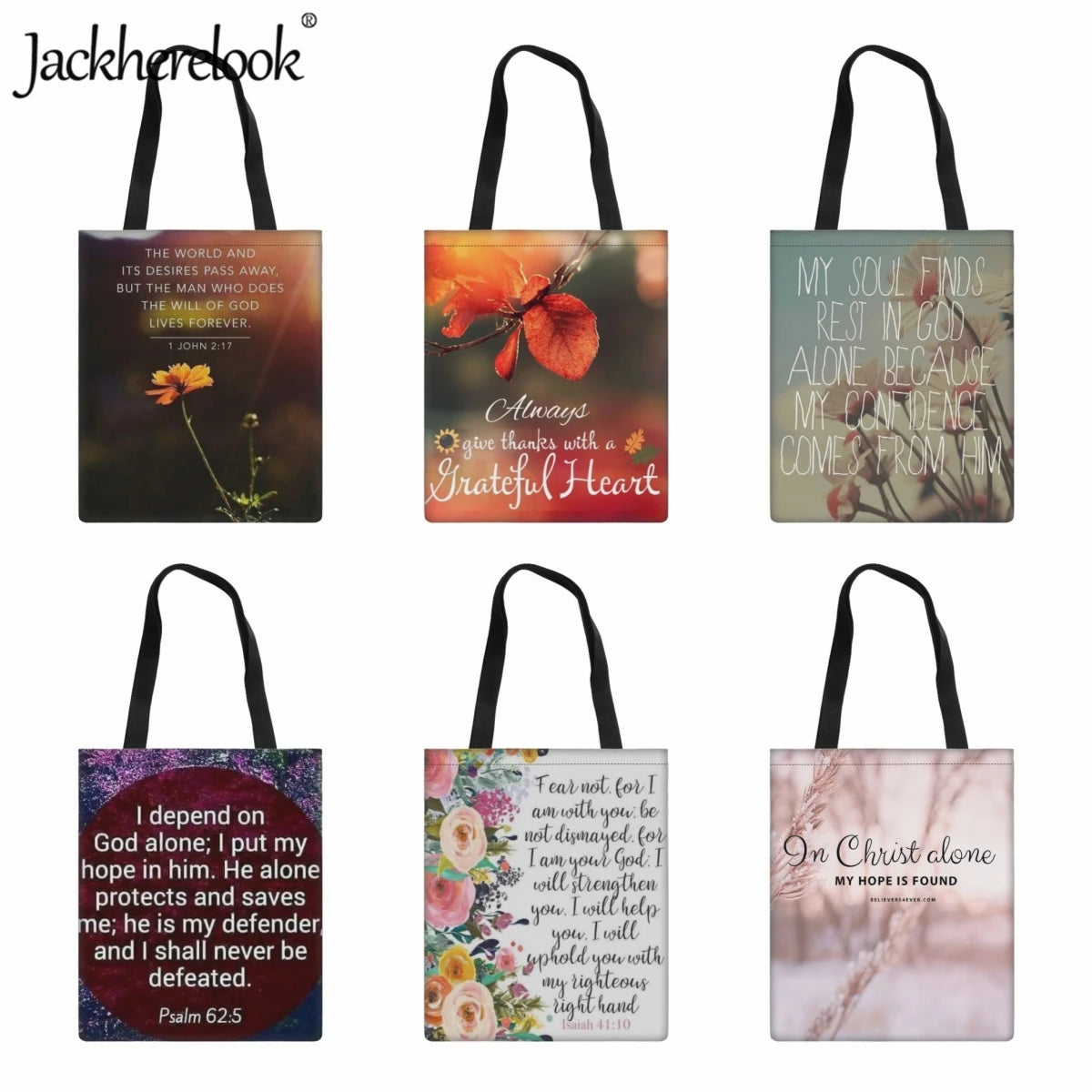 Bible Verse Print Canvas Tote Bag, Eco Friendly Shoulder Bag