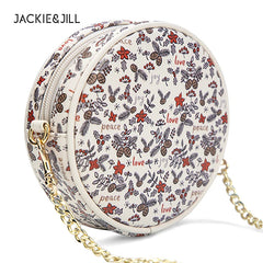 Floral Round Shoulder Bag Zipper Crossbody Handbag
