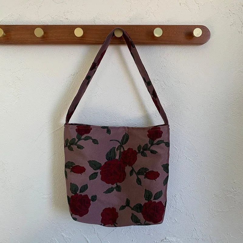 Floral Jacquard Women Shoulder Bag Retro Style Single Shoulder Messenger Handbag