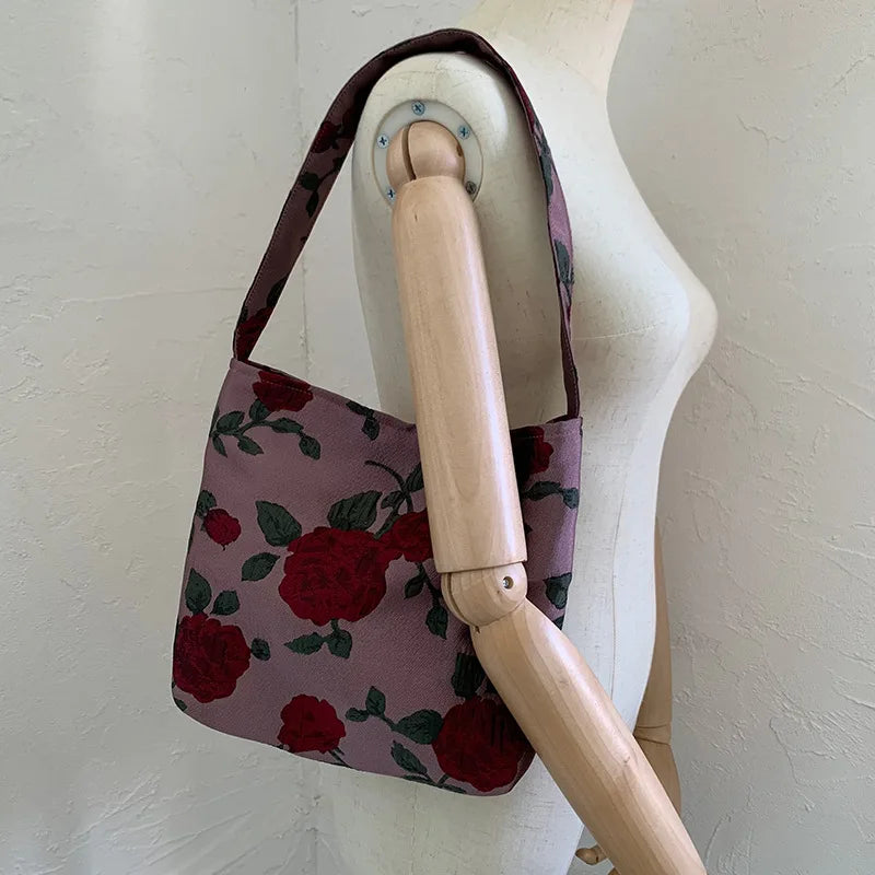 Floral Jacquard Women Shoulder Bag Retro Style Single Shoulder Messenger Handbag