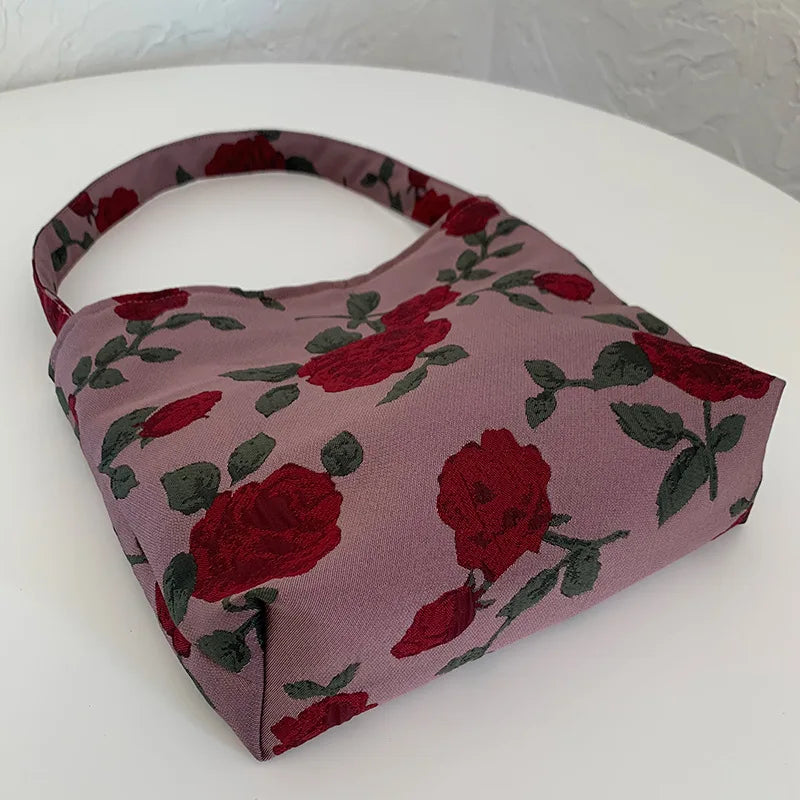 Floral Jacquard Women Shoulder Bag Retro Style Single Shoulder Messenger Handbag