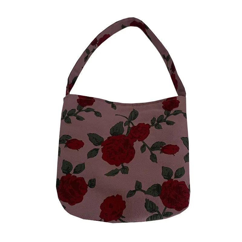 Floral Jacquard Women Shoulder Bag Retro Style Single Shoulder Messenger Handbag