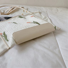Casual Jacquard Tote Bag with Tulip Flowers Embroidery