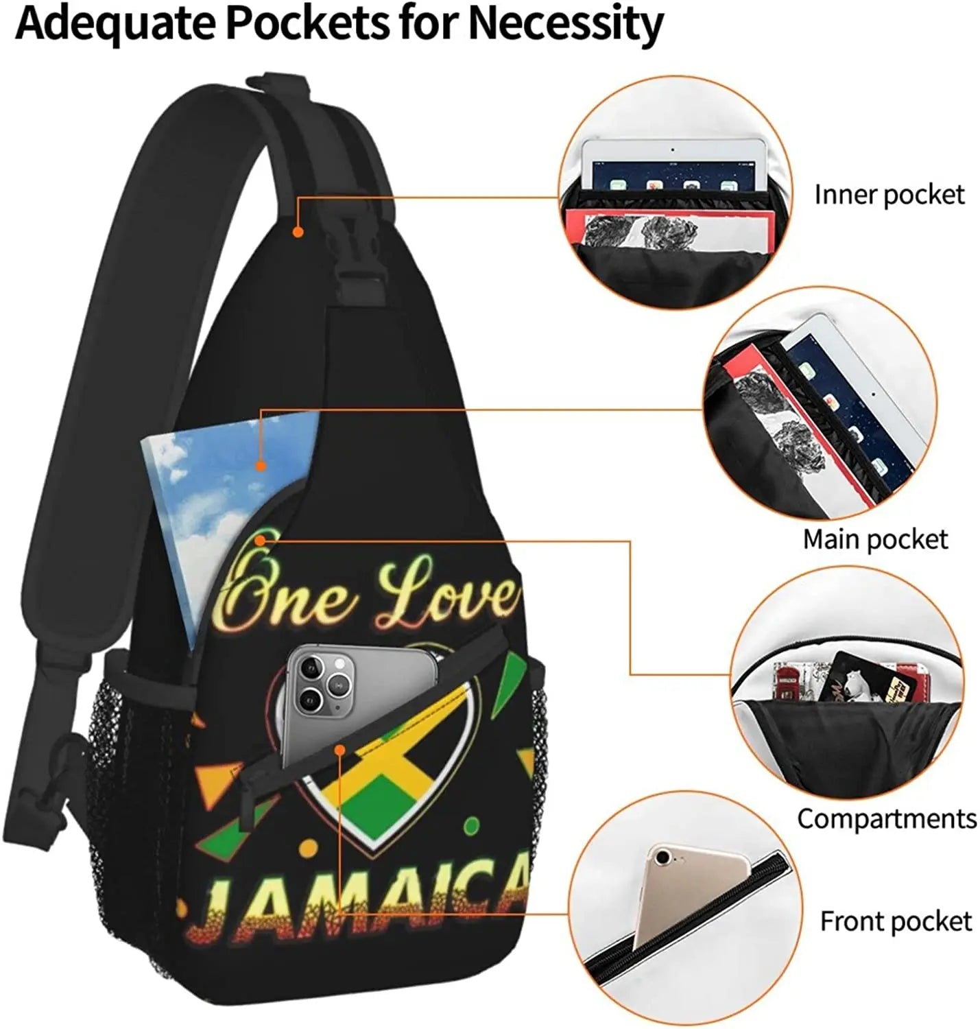 Jamaica Flag Sling Bag Crossbody Backpack Jamaican Travel Hiking