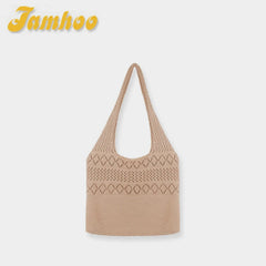 Jamhoo Women Hollow Woven Shoulder Bags Knitting Handbags Large Capacity