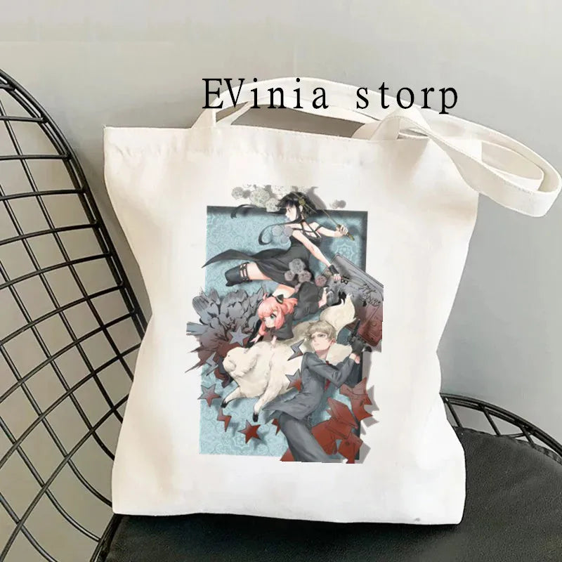 Japan Anime Spy x Family Anya Smug Print Canvas Bag Women's Large Shopping Tote