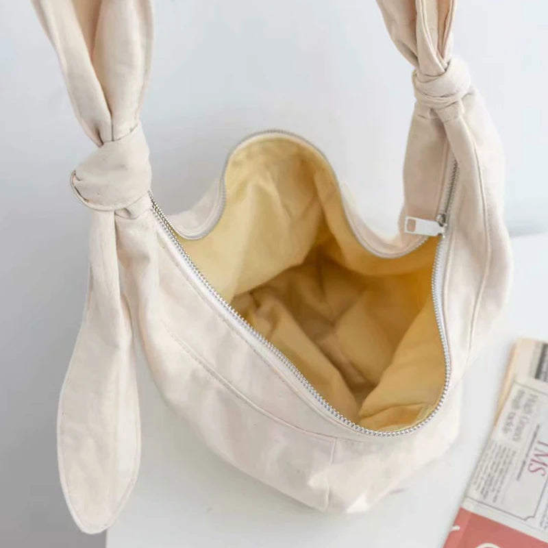 Japan Canvas Hobo Bag Crossbody Zipper Underarm Bow