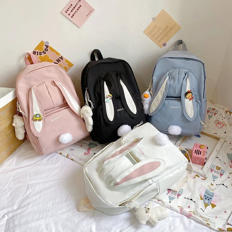 3D Rabbit Girl Backpack - Teenage Women Student School Laptop Travel Backpack