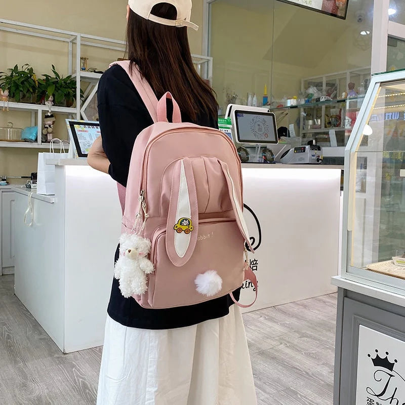 3D Rabbit Girl Backpack - Teenage Women Student School Laptop Travel Backpack