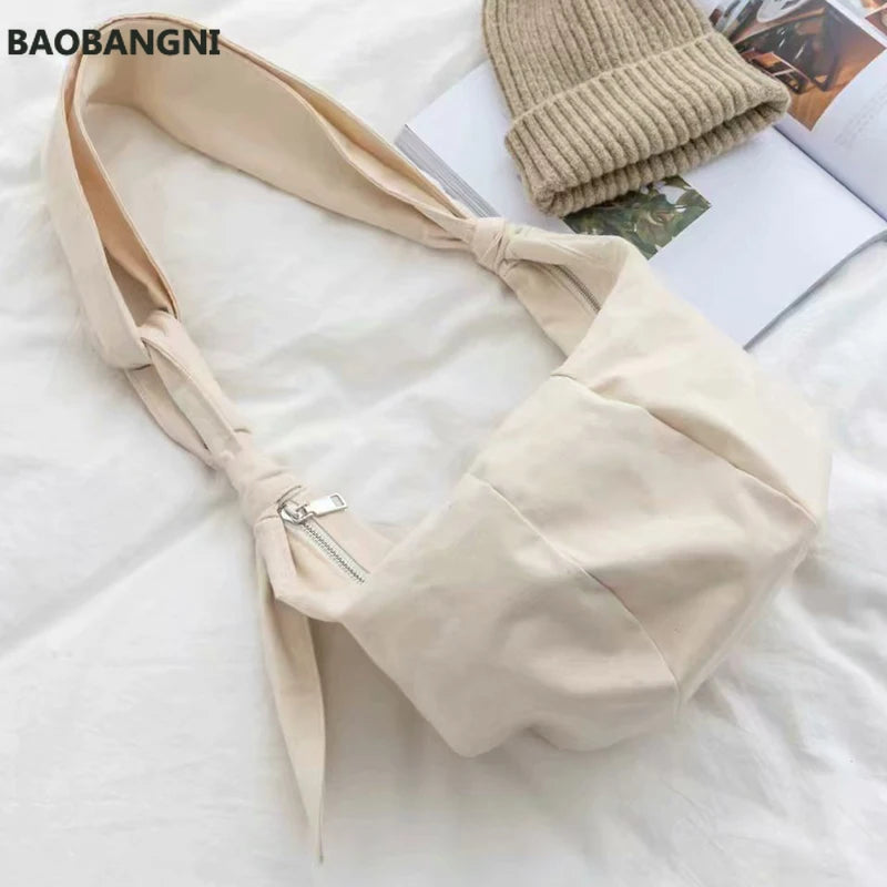 Japanese Style Canvas Bow Crossbody Bag for Women