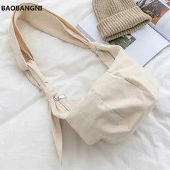 Japanese Style Canvas Bow Crossbody Bag for Women