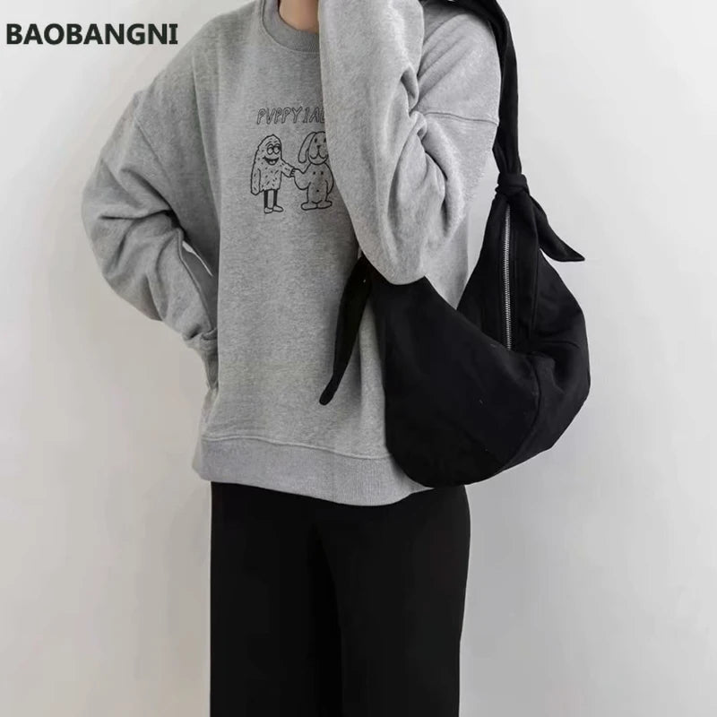 Japanese Style Canvas Bow Crossbody Bag for Women
