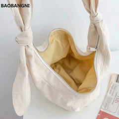 Japanese Style Canvas Bow Crossbody Bag for Women