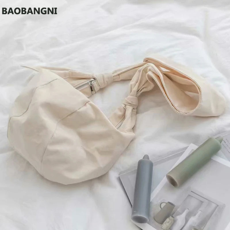 Japanese Style Canvas Bow Crossbody Bag for Women