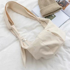 Japanese Style Canvas Bow Crossbody Bag for Women