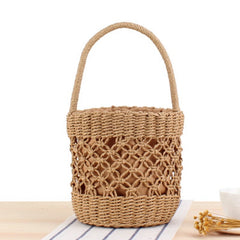 Portable Hollow Straw Beach Bag Vacation Photo Leisure Handbag