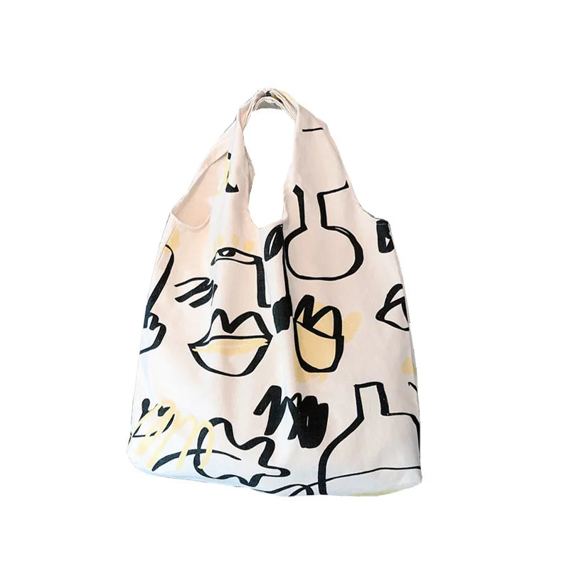 Japan Women Canvas Shoulder Bag Graffiti Print Shopping Handbags Tote Bag