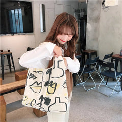 Japan Women Canvas Shoulder Bag Graffiti Print Shopping Handbags Tote Bag