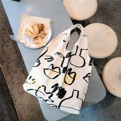 Japan Women Canvas Shoulder Bag Graffiti Print Shopping Handbags Tote Bag