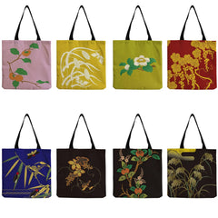 Japanese Floral Print Personalized Tote Bag Eco-Friendly Shopping Bag
