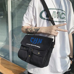 Japanese Canvas Cross Body Bag Men Large Capacity