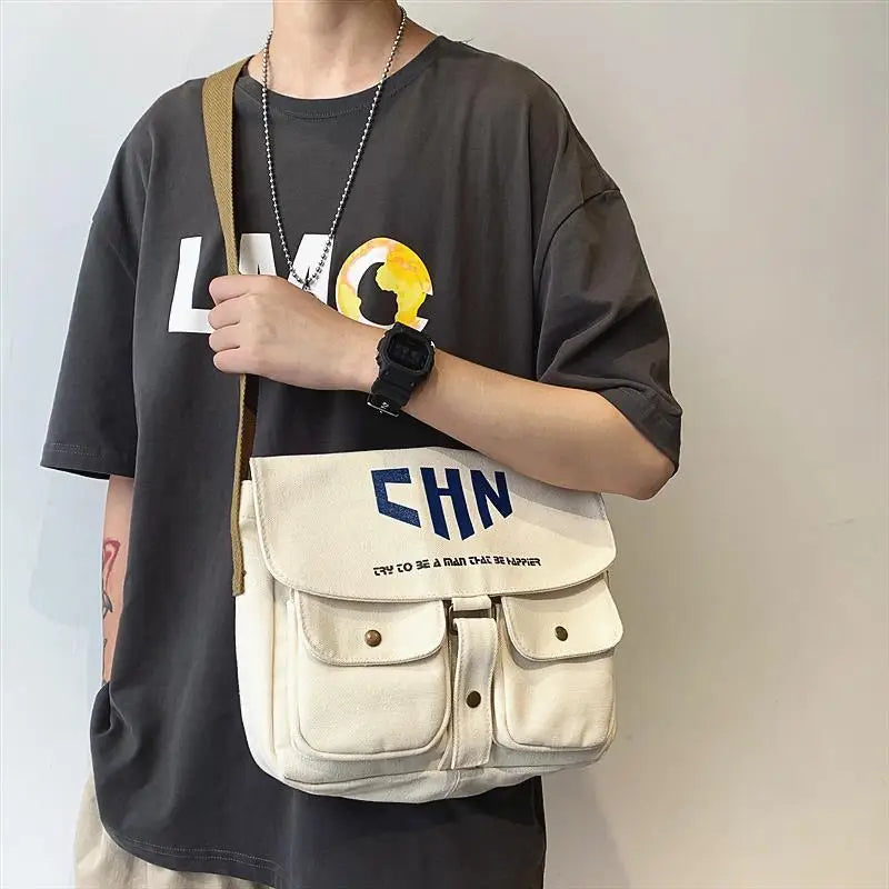 Japanese Canvas Cross Body Bag Men Large Capacity