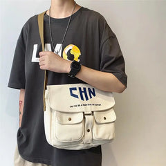 Japanese Canvas Cross Body Bag Men Large Capacity