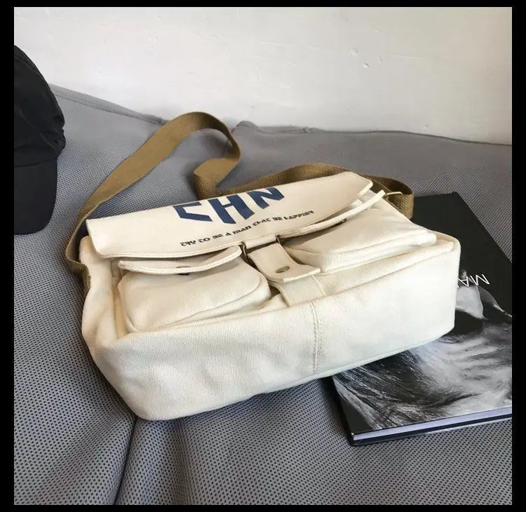 Japanese Canvas Diagonal Cross Bag Youth Casual Version Men Large Capacity