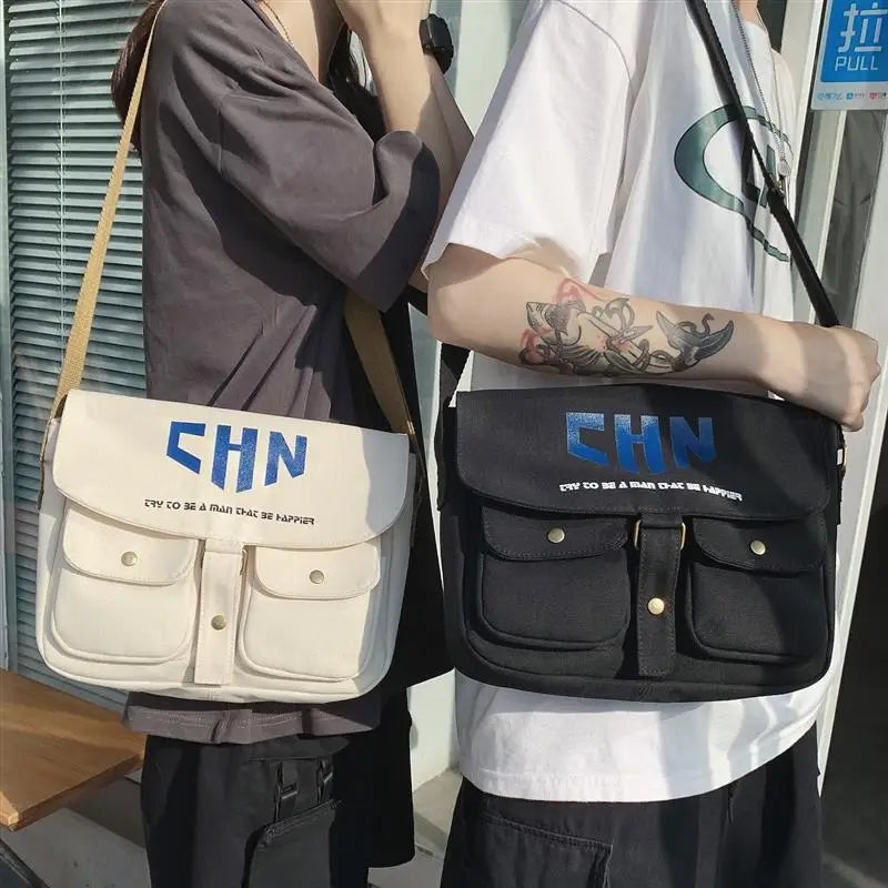 Japanese Canvas Diagonal Cross Bag Youth Casual Version Men Large Capacity