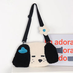 Japanese Puppy Plush Tote Bag Autumn Winter Large Capacity Shoulder Messenger Ba