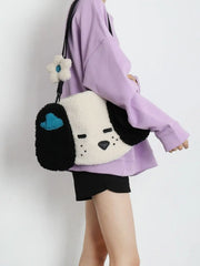 Japanese Puppy Plush Tote Bag Autumn Winter Large Capacity Shoulder Messenger Ba