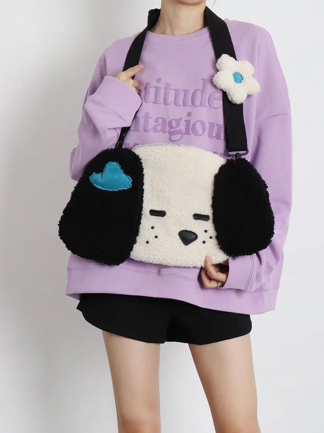 Japanese Puppy Plush Tote Bag Autumn Winter Large Capacity Shoulder Messenger Ba